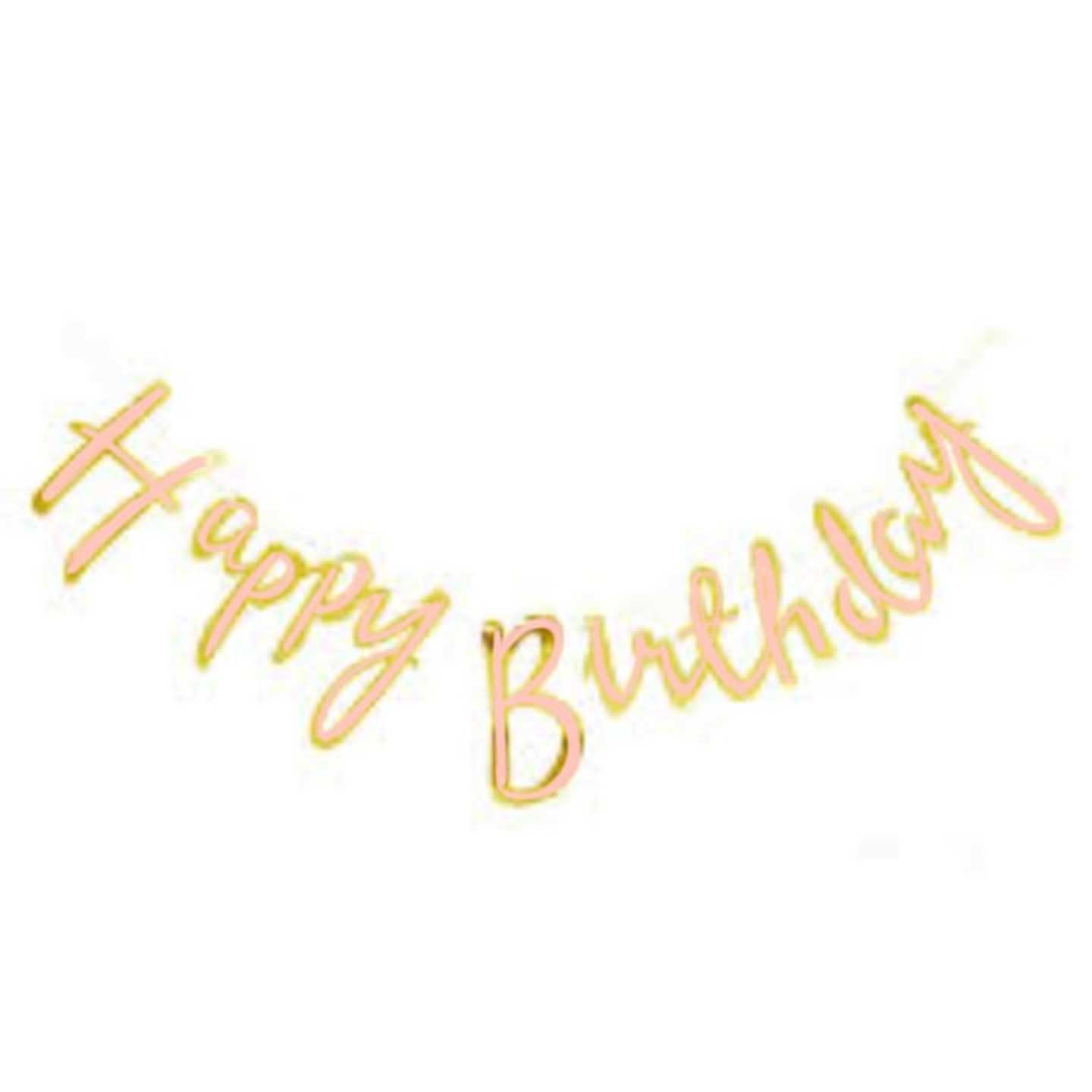 Gold and pastel pink happy birthday banner