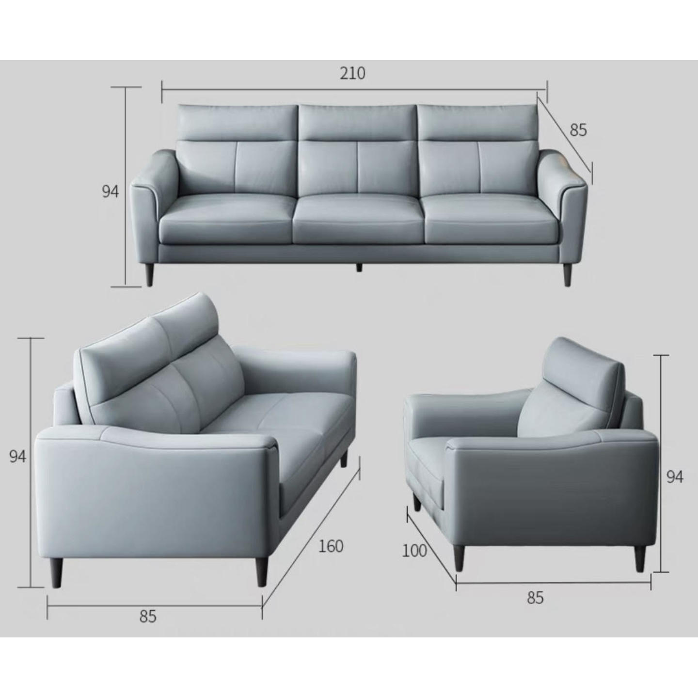 Nappa Premium Italian Sofa Contact Leather - Single Seater + Two Seater + Three Seater