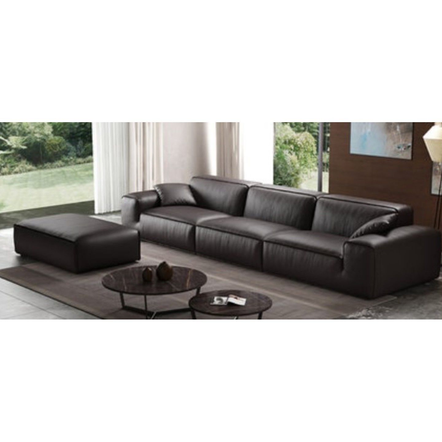 Merino Nordic Style Luxury Sofa Full Leather - Straight Super King Seater 396cm + Leg Rest