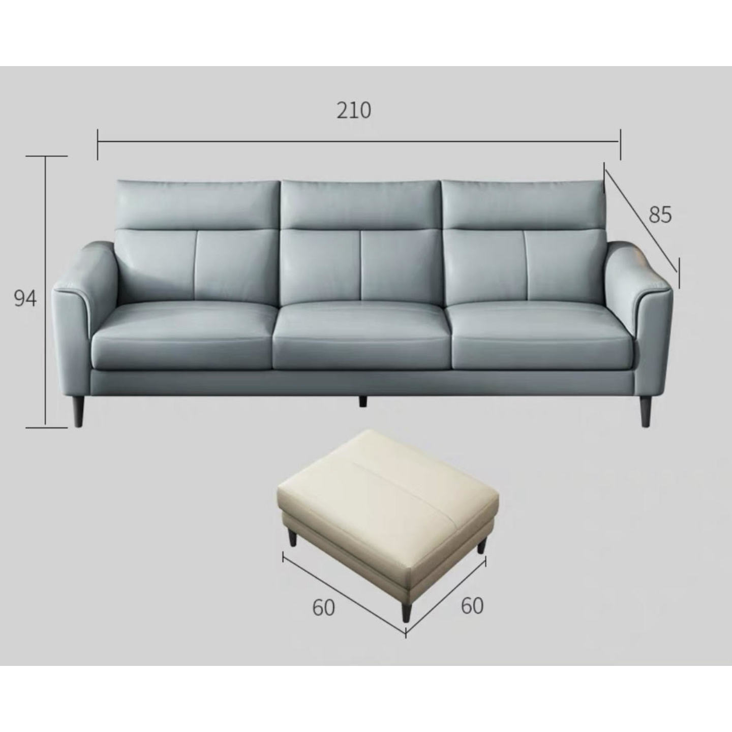 Nappa Premium Italian Sofa Contact Leather - Three Seater + Leg Rest