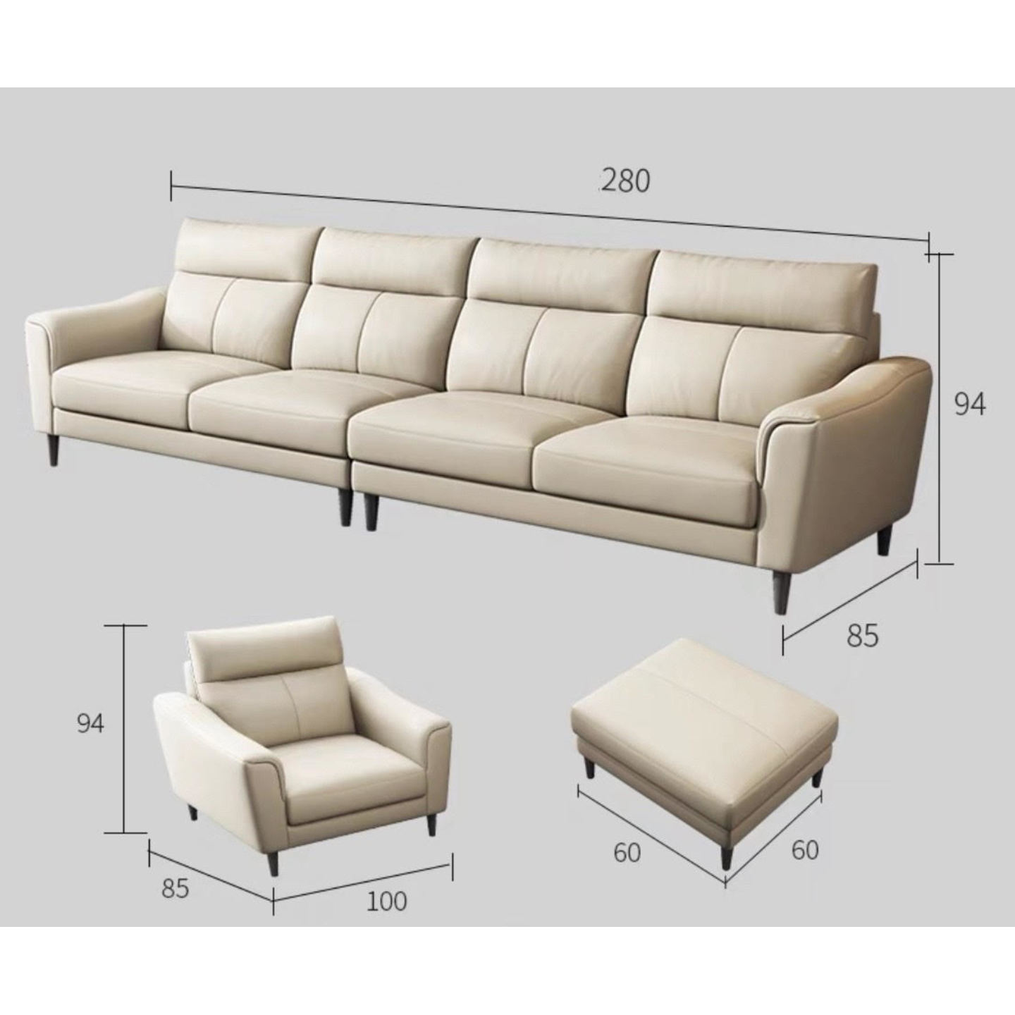 Nappa Premium Italian Sofa Contact Leather - Four Seater + Single Seater + Leg Rest