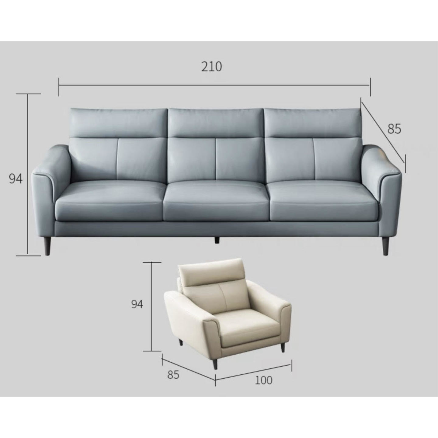 Nappa Premium Italian Sofa Contact Leather - Three Seater + Single Seater