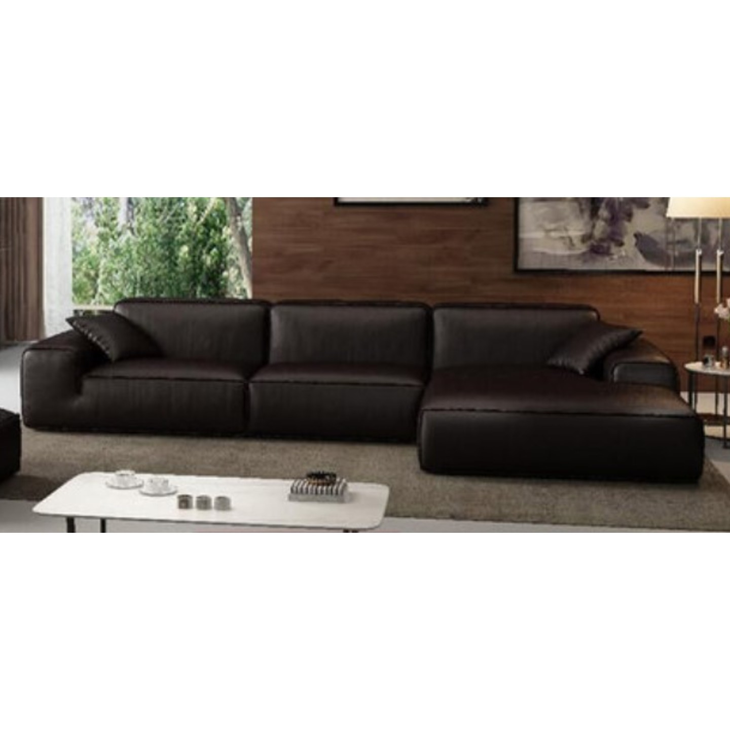 Merino Nordic Style Luxury Sofa Full Leather - 3 + Concubine Seat L Shaped