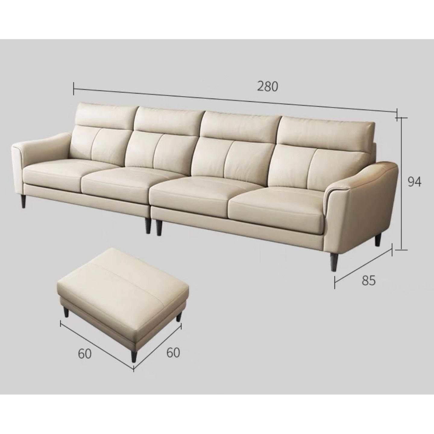 Nappa Premium Italian Sofa Contact Leather - Four Seater + Leg Rest