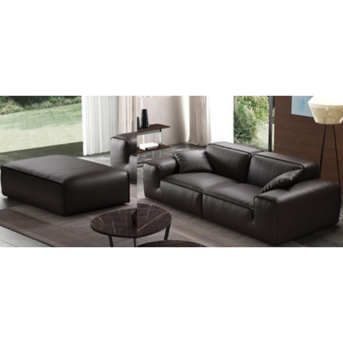 Merino Nordic Style Luxury Sofa Full Leather - Straight Four Seater 222cm + Leg Rest