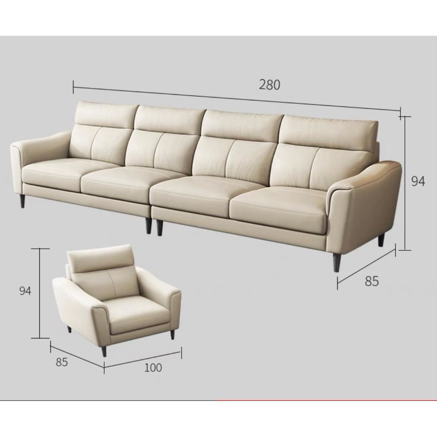 Nappa Premium Italian Sofa Contact Leather - Four Seater + Single Seater