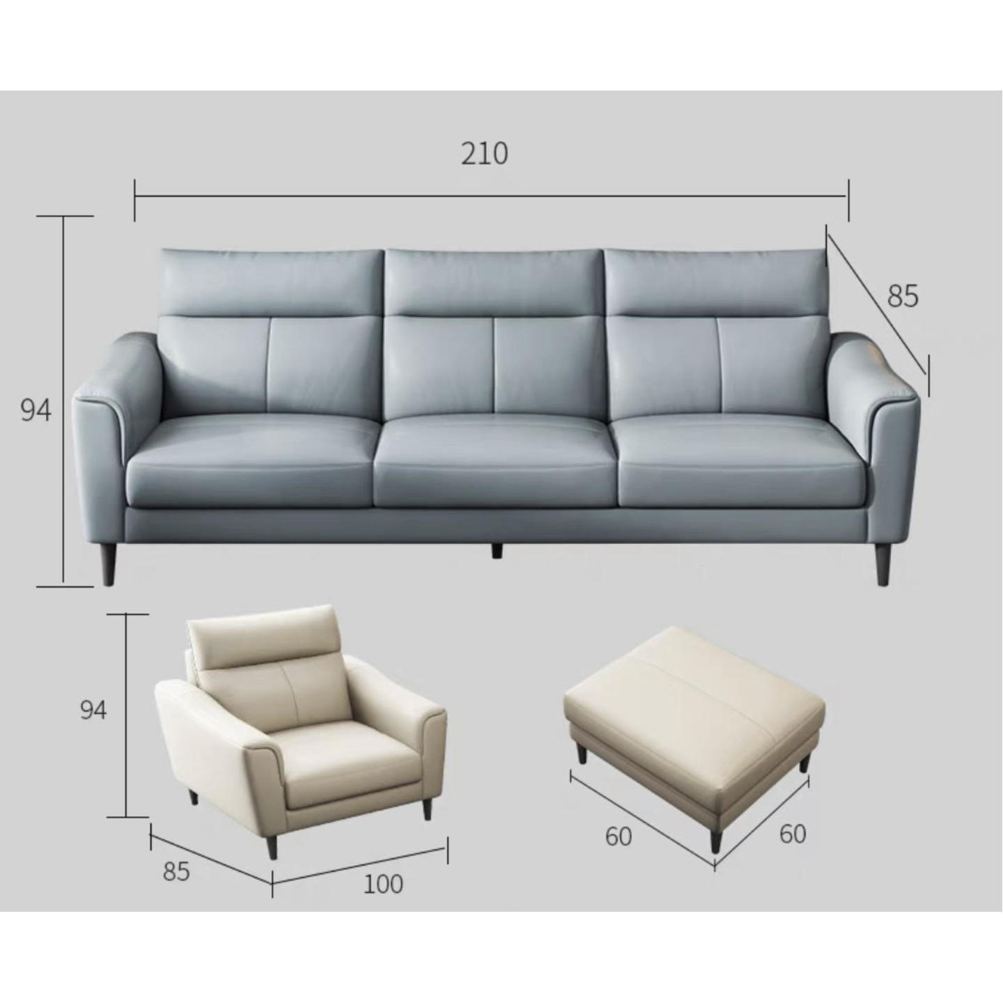 Nappa Premium Italian Sofa Contact Leather - Three Seater + Single Seater + Leg Rest