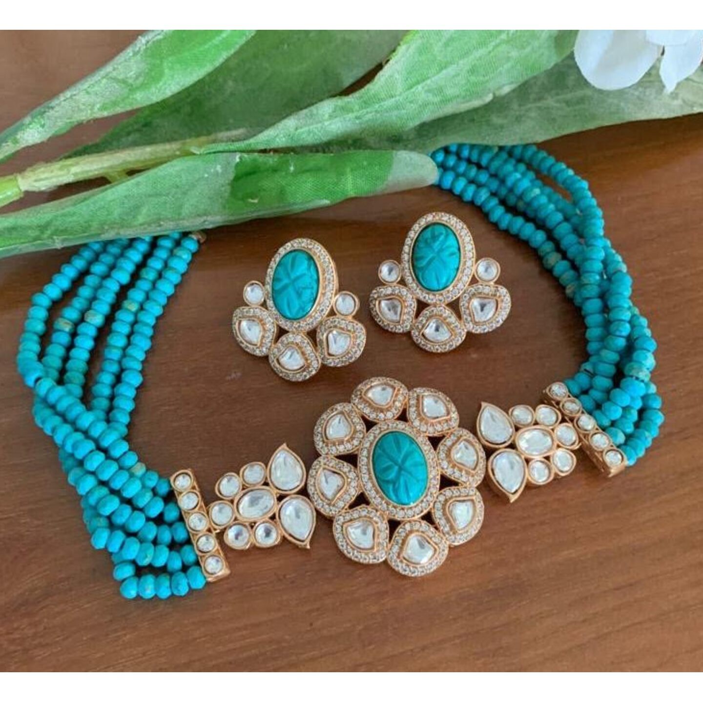 Dia Polki Turquoise Choker Set