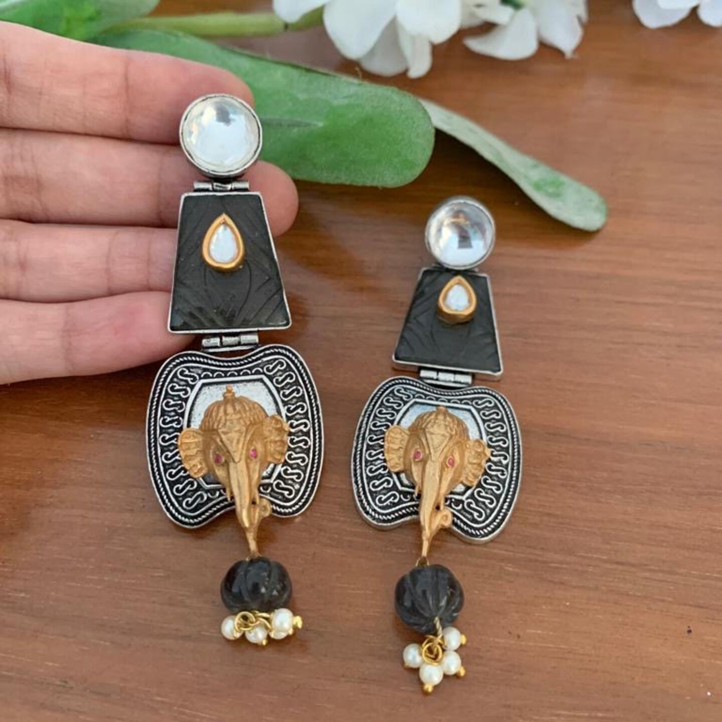 Uma Dual Tone Elephant Earrings
