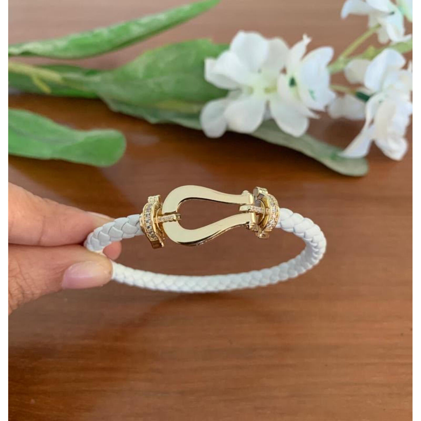 Ruhi White Faux Leather CZ Bracelet