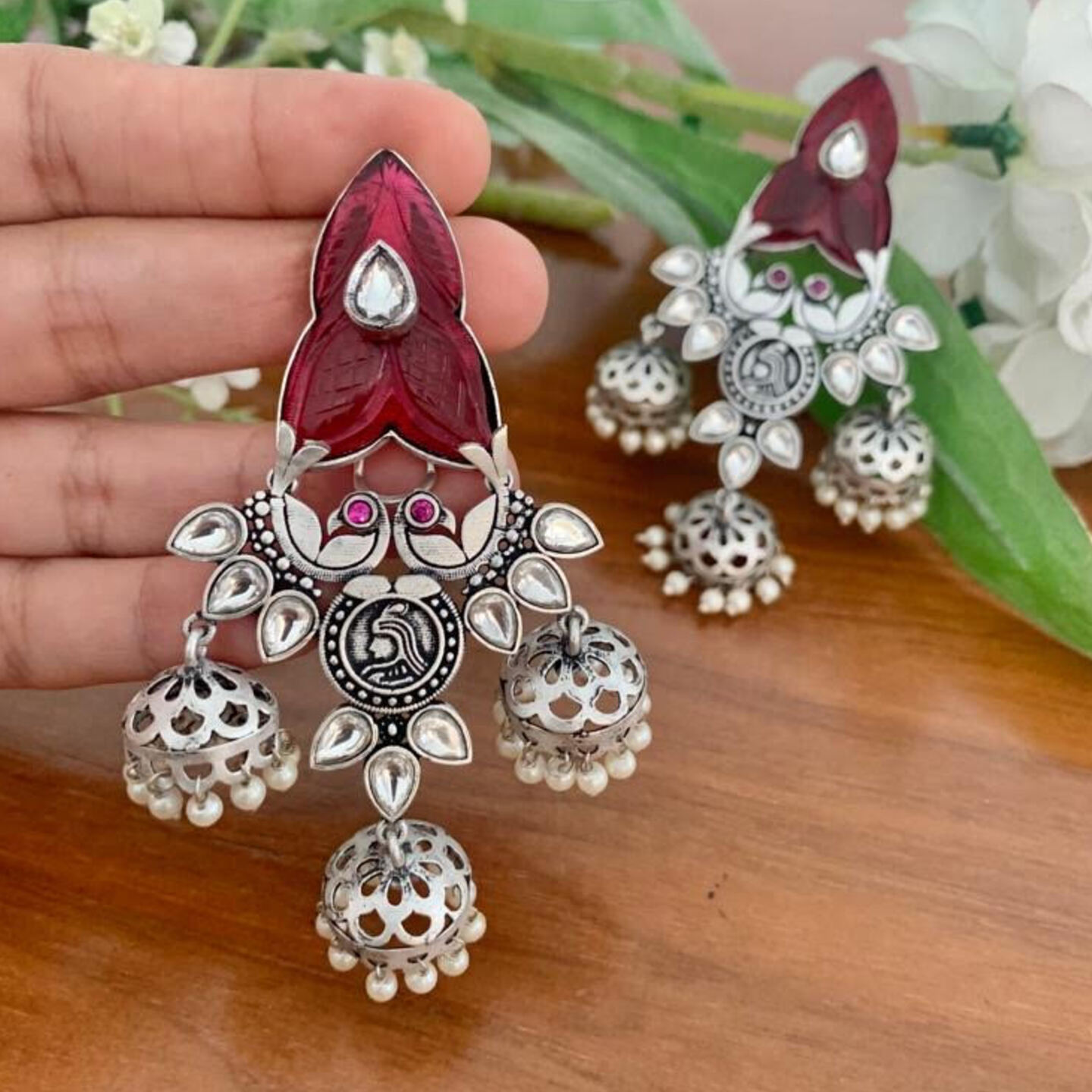 Tanu Oxidised Polki Earrings