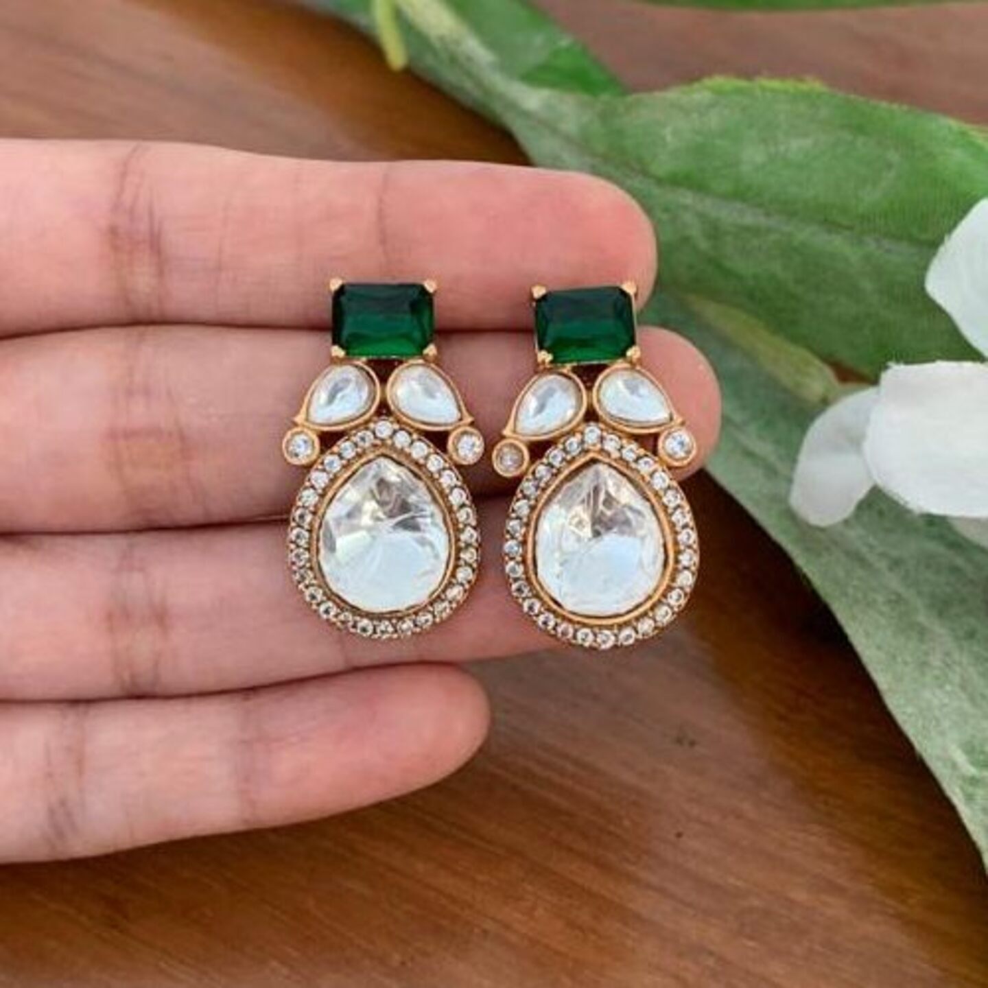 Purvi Emerald Polki Earrings