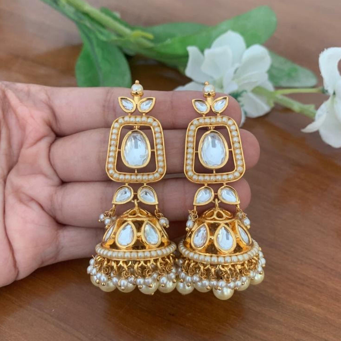 Nysa Polki Moti Earrings
