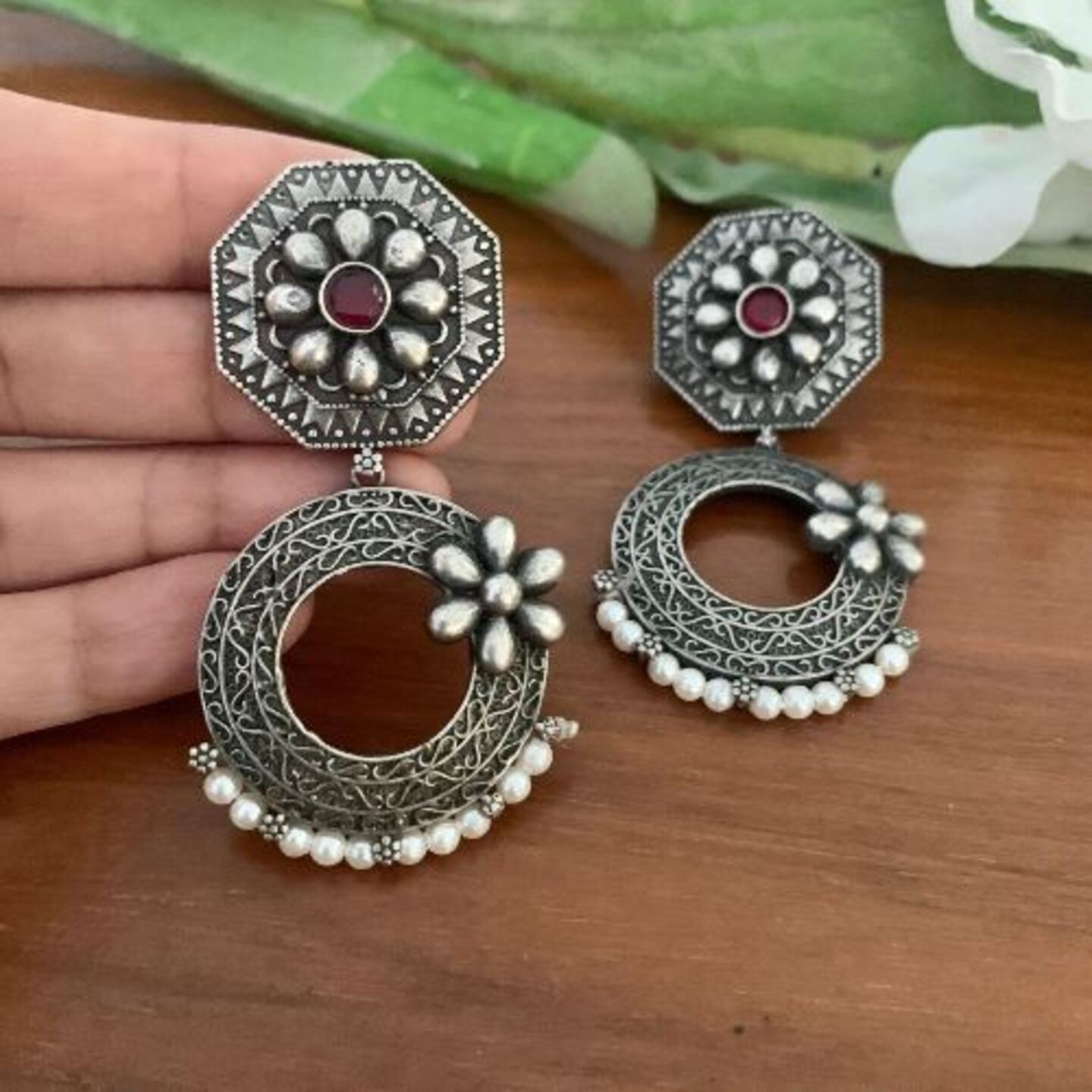 Ena Oxidized Earring - Ruby