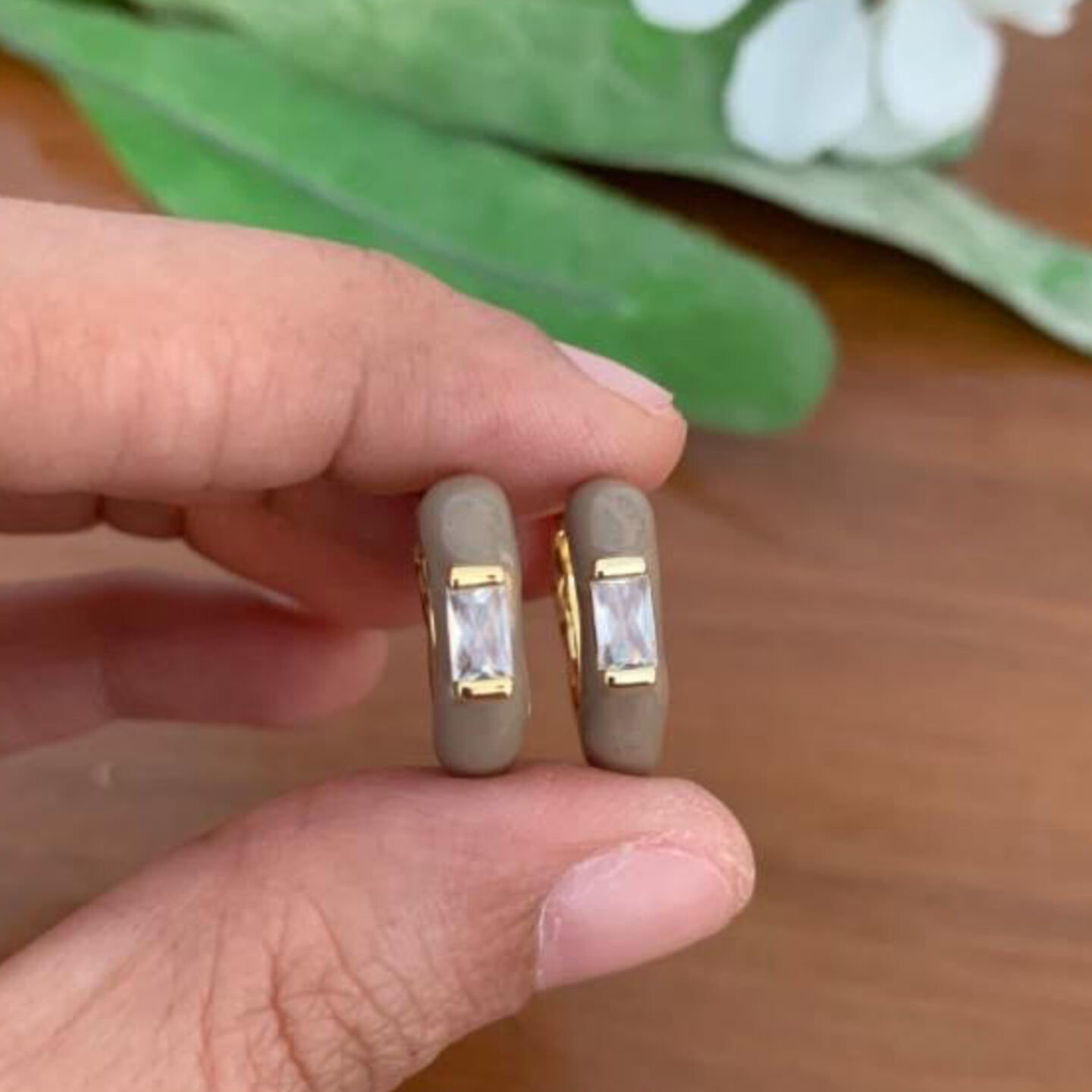 Roma Grey Enamel Diamond Earrings