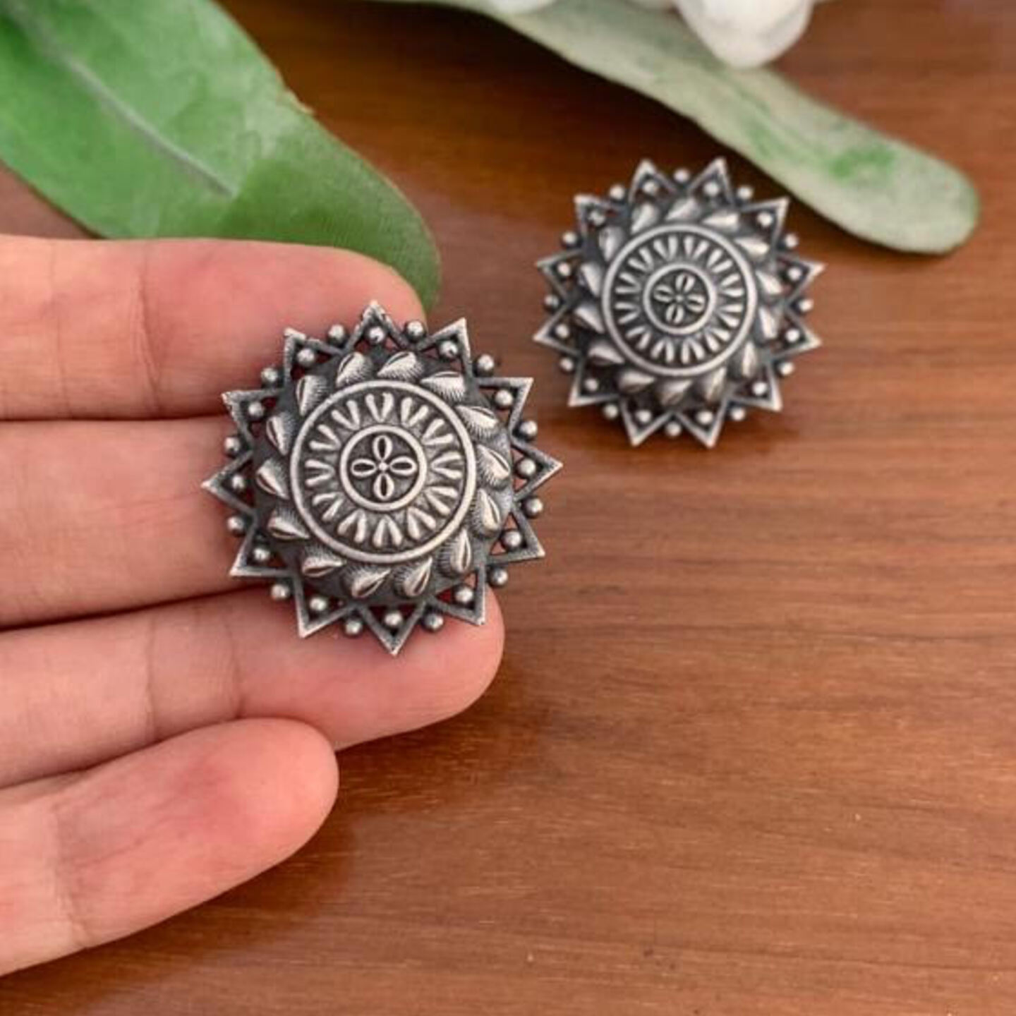 Hitansi Oxidised Flower Studs