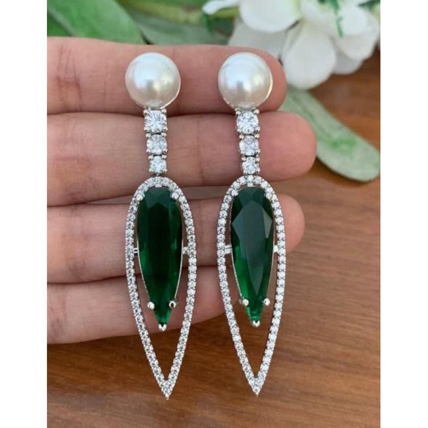 Ava Emerald and Pearl Earrings