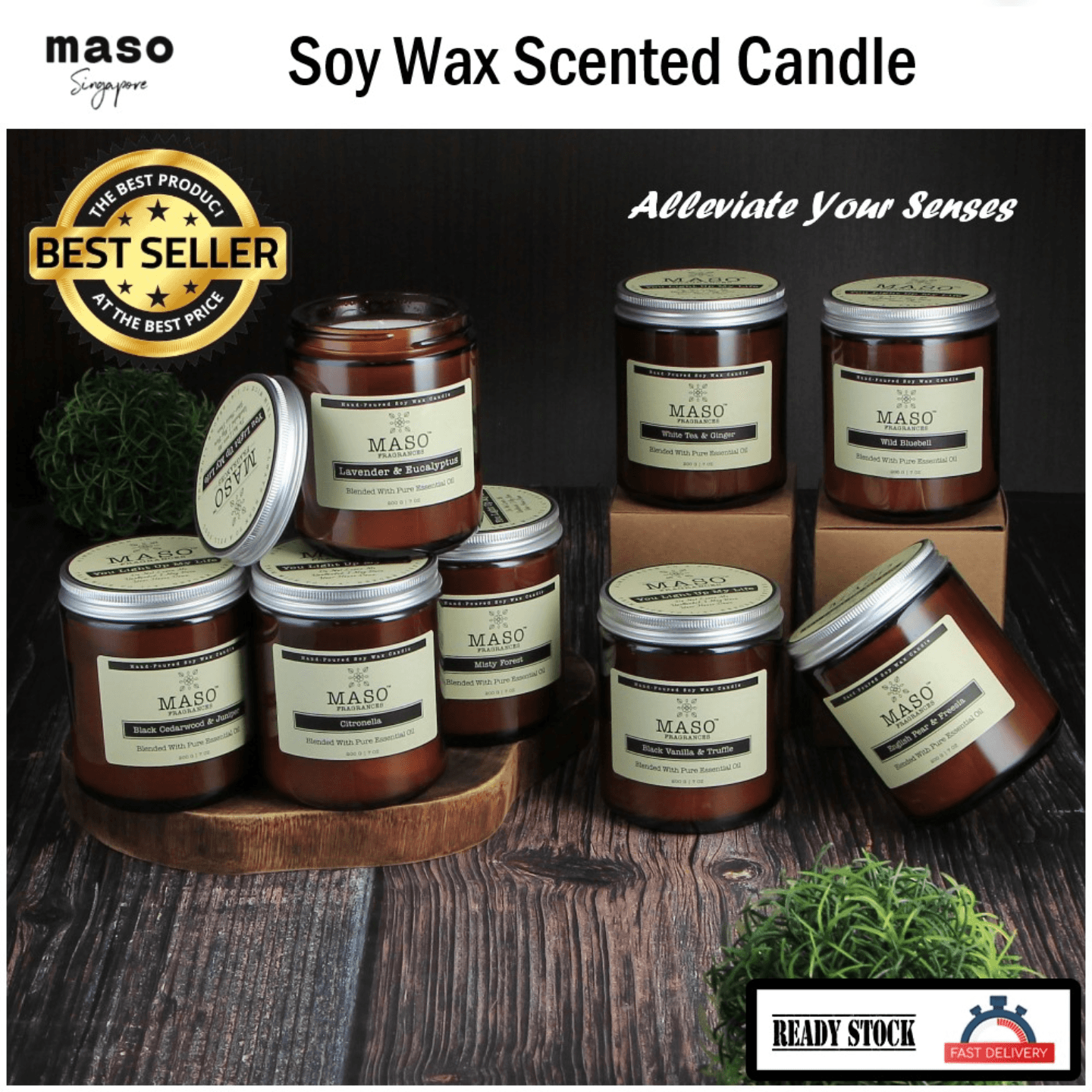 Soy Wax Scented Candles 200g- Aroma Essential Oil  Natural Soy Wax  Smokeless  Luxurious Jar  Hand Made Home Fragrance by MASO Best Selling Scented Candle