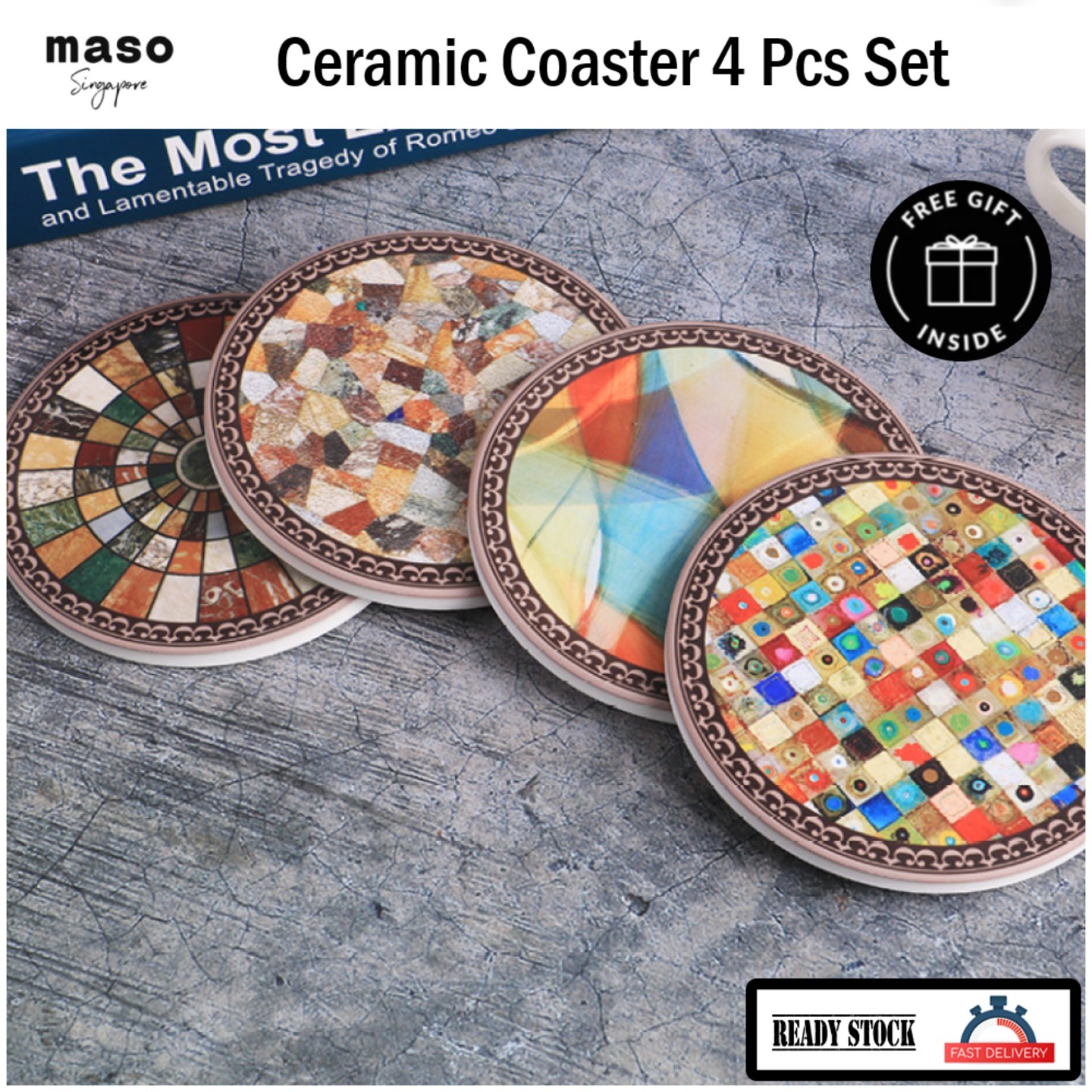 Terrazo Print Ceramic Round Coasters Set