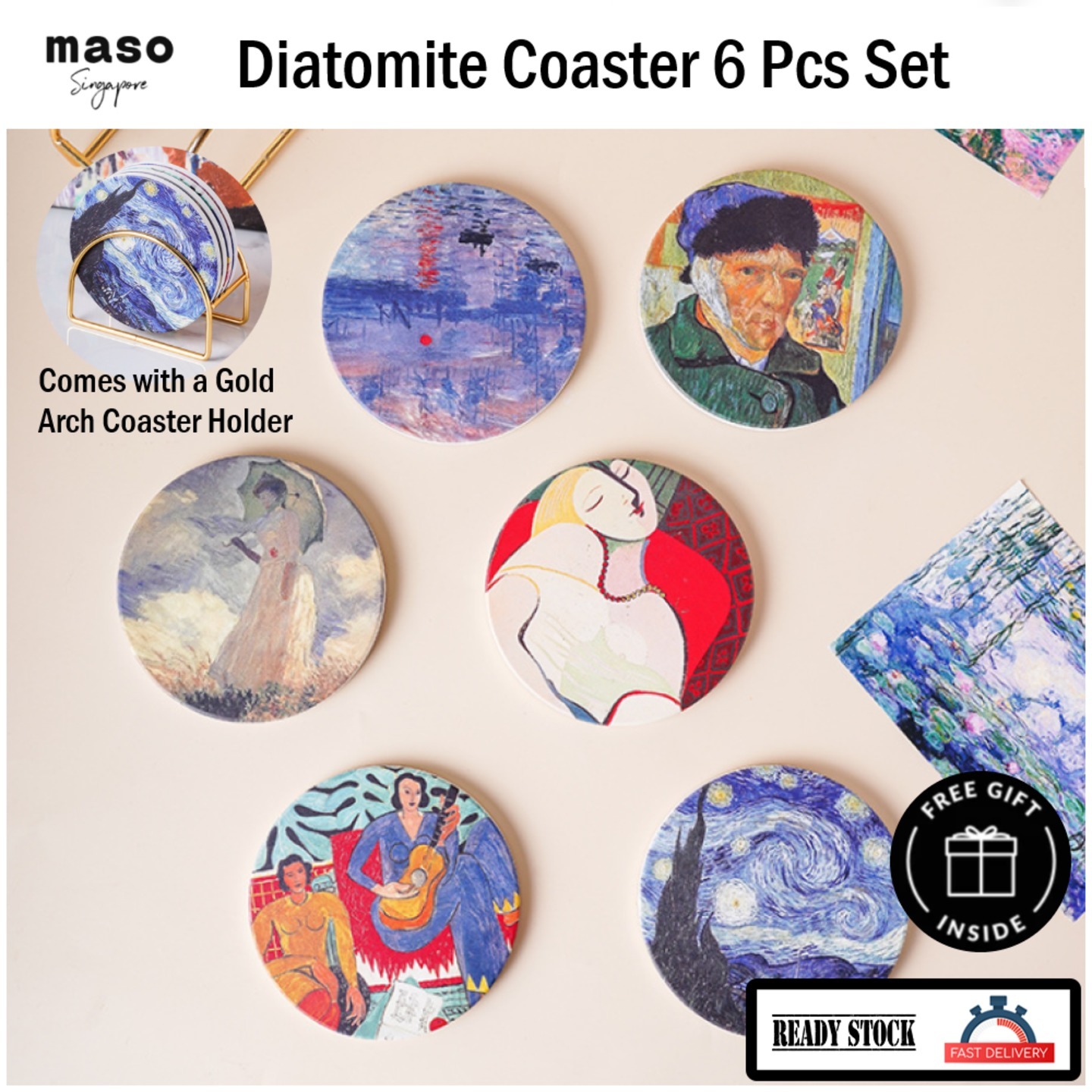 Art Drawing Diatomite Round Coasters Set