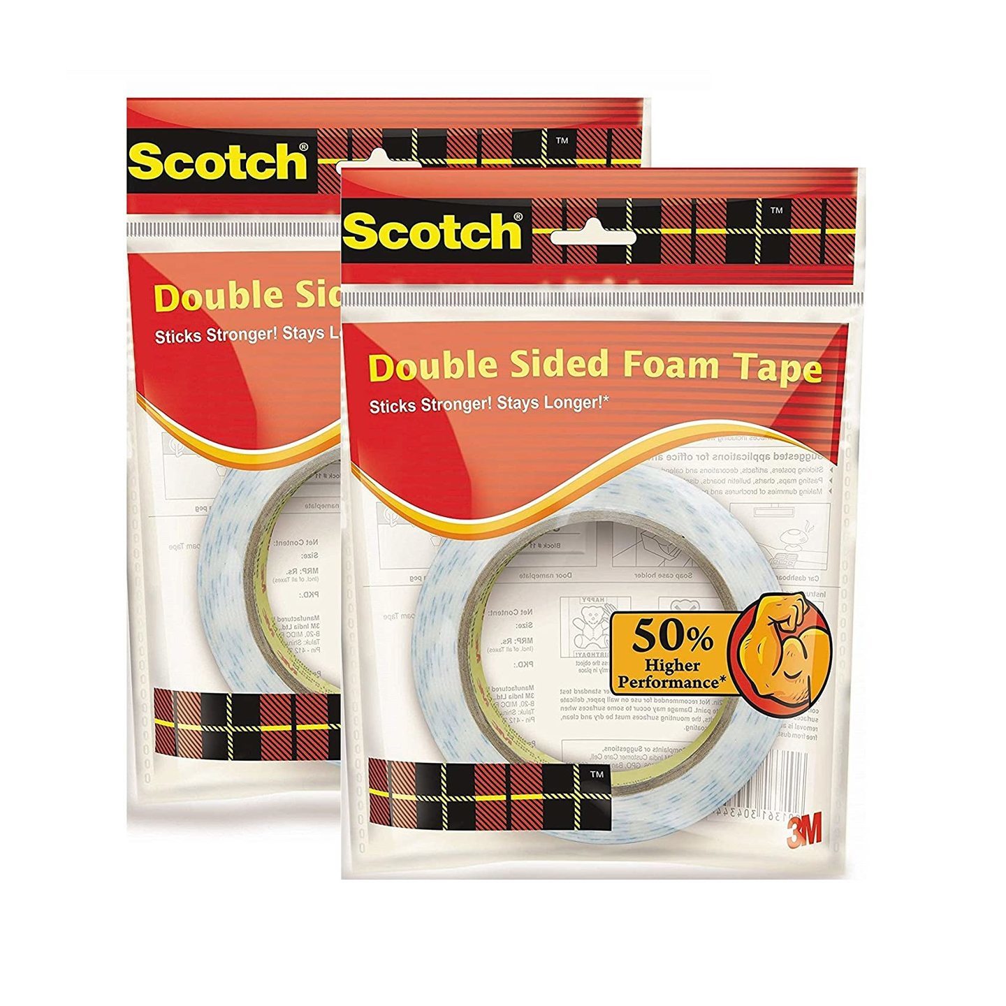 3M Scotch Double Sided Foam Tape 2.4cm x 3m - Pack of 2