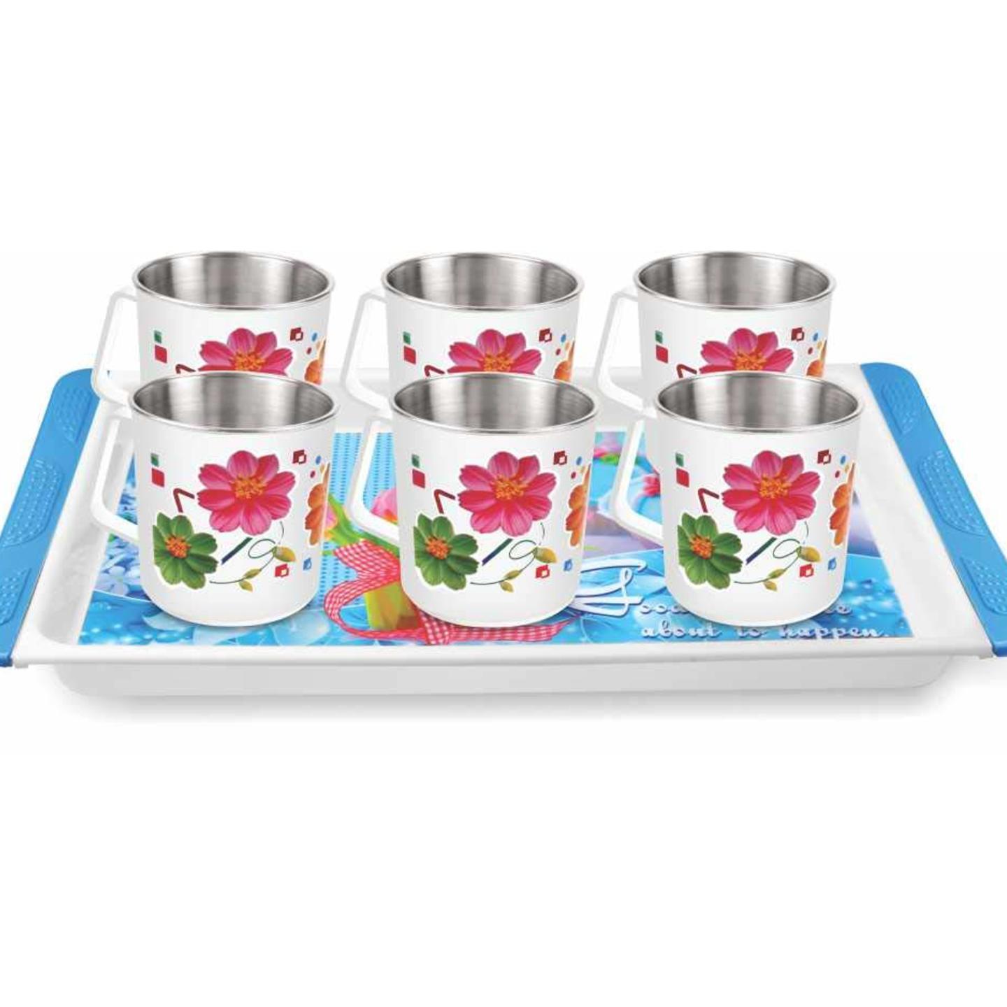 Inner Stainless Steel Cups for Coffee & Tea with Serving Tray - Made in India