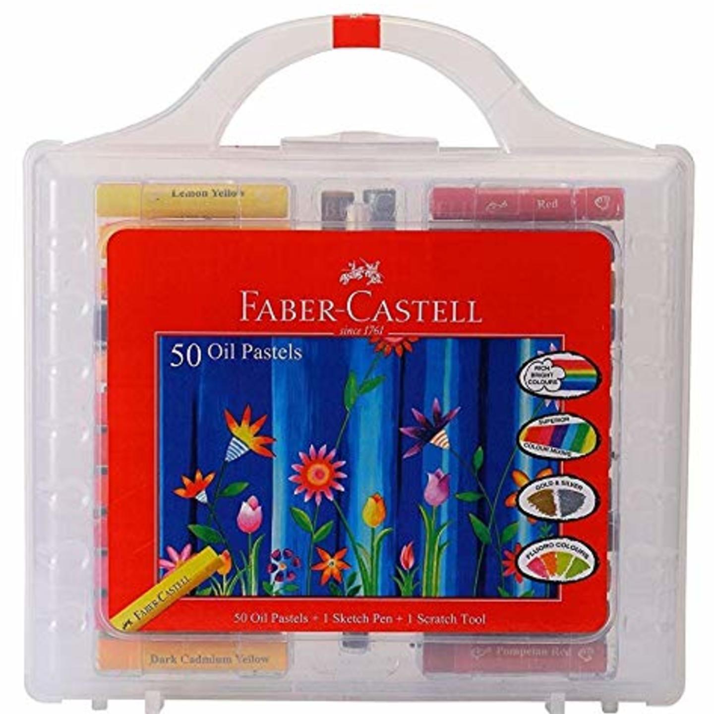 Faber castell 50 Oil Pastels , 1 Scratch Tool , 1 Sketch Pen with Carry Case