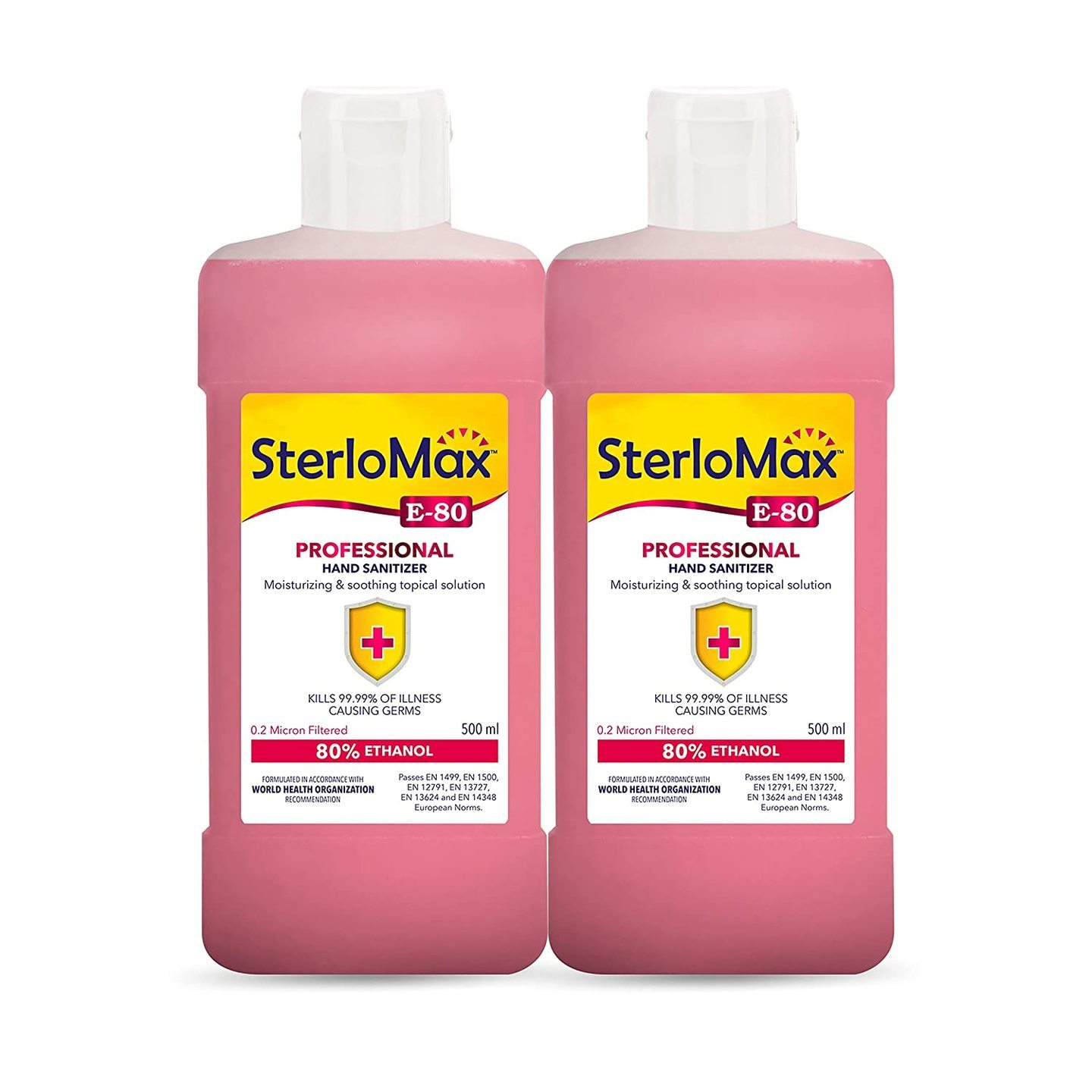 SterloMax 80 Ethanol-based Hand Rub Sanitizer and Disinfectant 500 ml -Pack of 2