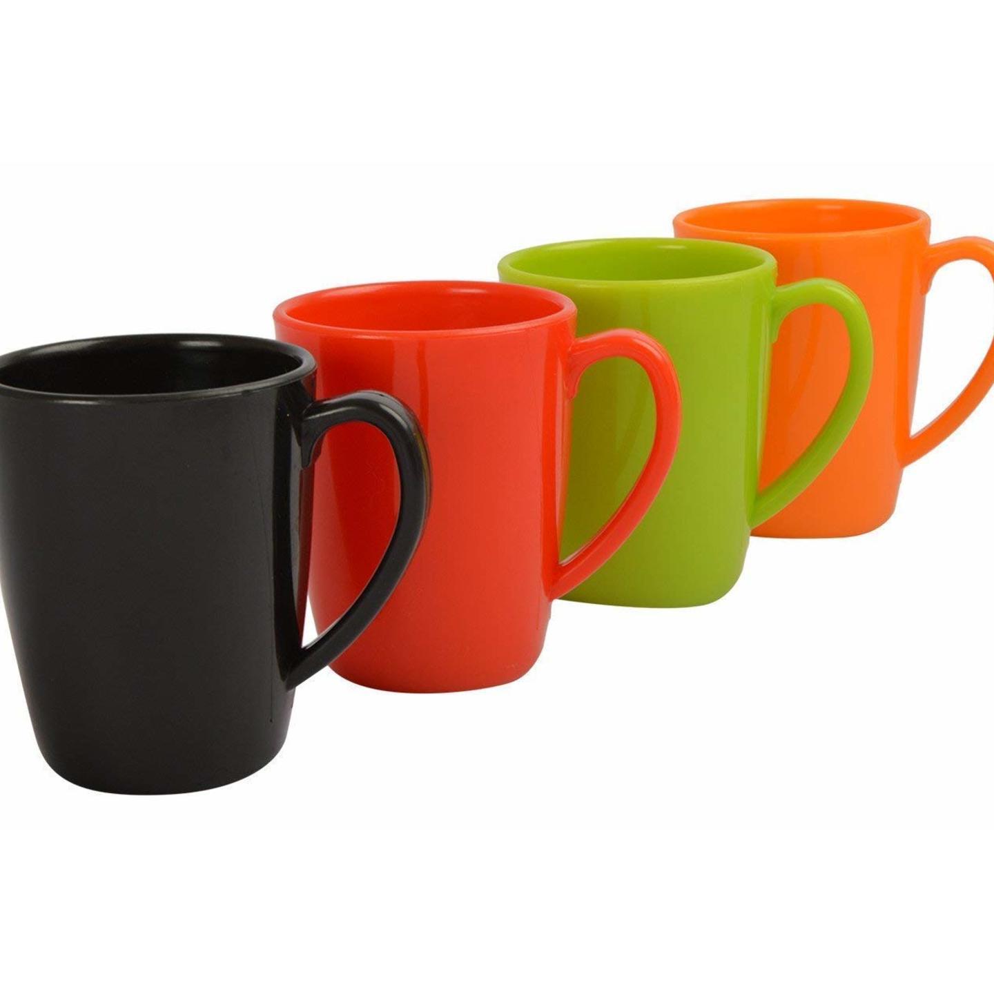 LIFEPLAST Plastic Tea And Coffee Mug - 4 Pieces, Multicolour, 300 ml