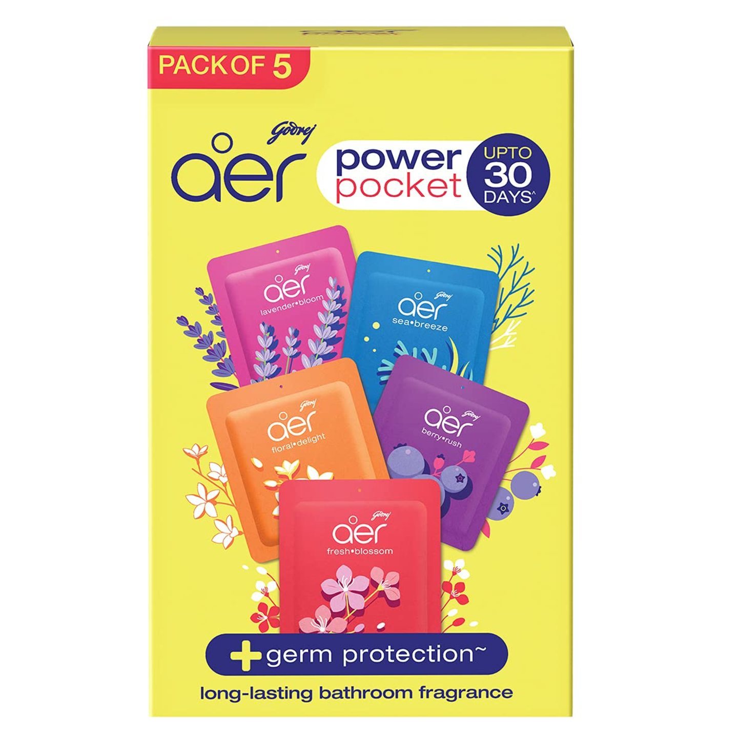 Godrej aer pocket, Bathroom Air Fragrance - Assorted Pack of 5 5x10g