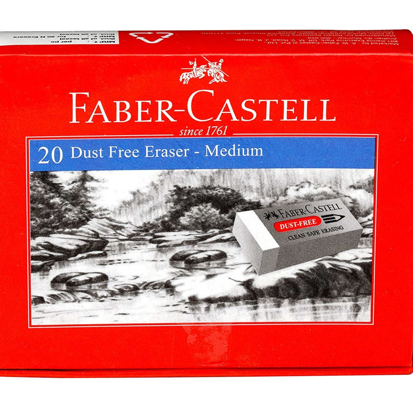 Faber-Castell Dust-Free Erasers - Medium, Pack of 20 White