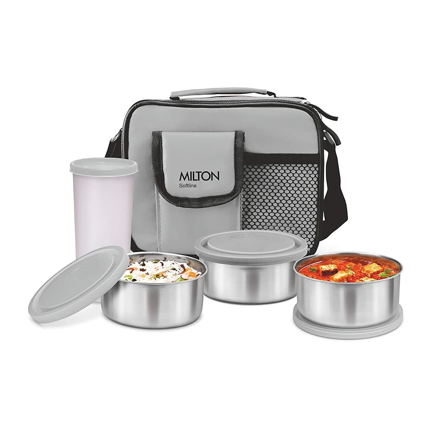 MILTON Stainless Steel Combi Lunch Box with Tumbler 4-Pieces, Grey