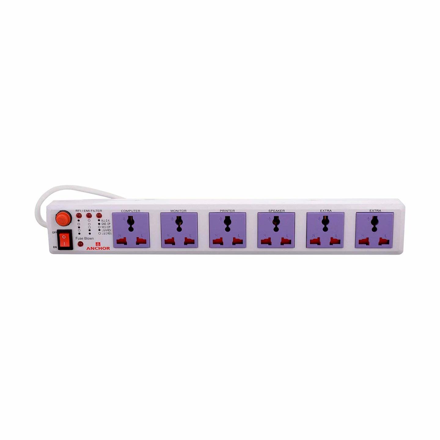 Anchor Power Strip 6 Way with Single Switch