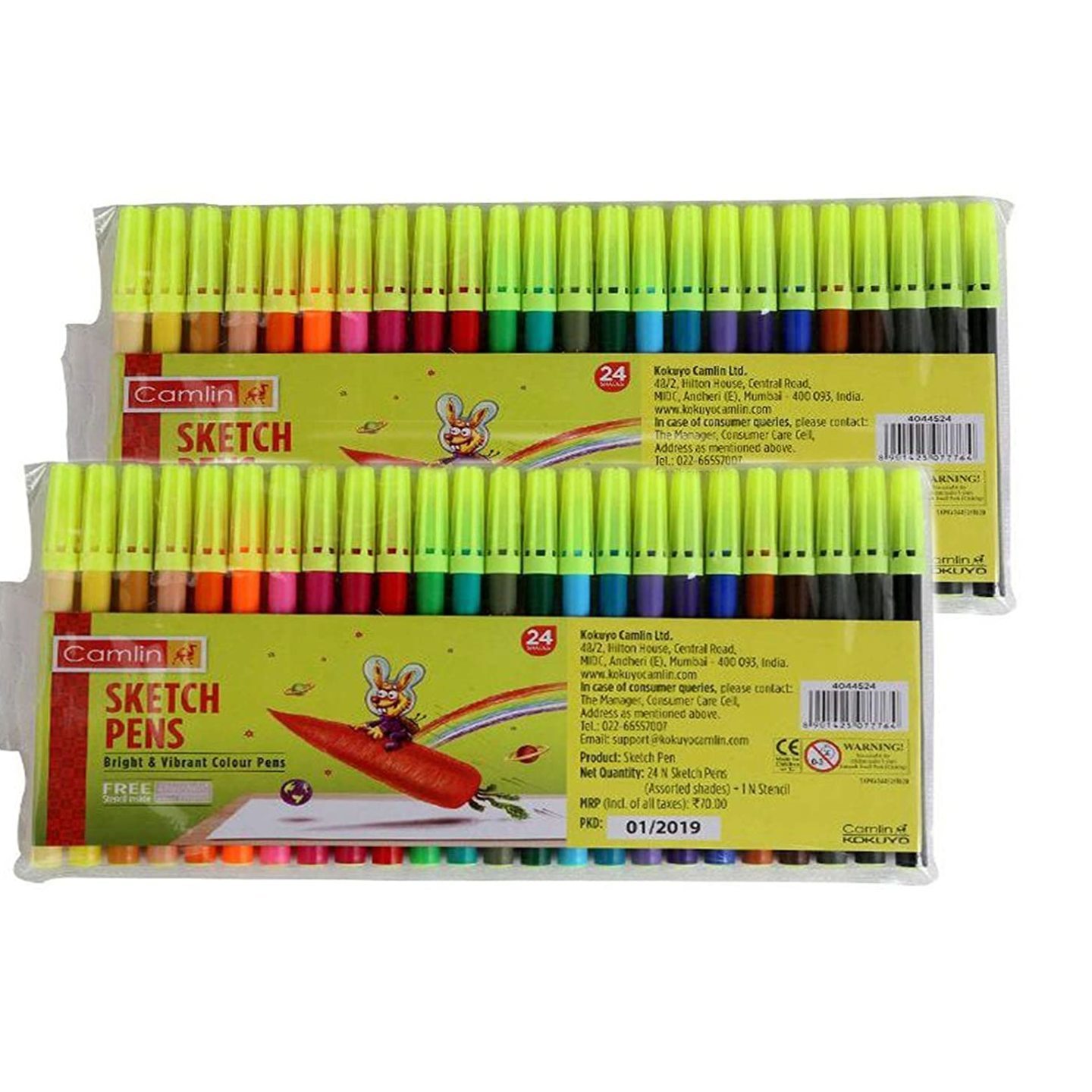 Camel Camlin 24 Shades Sketch Pens with Free Stencil -Assorted-Pack of 2