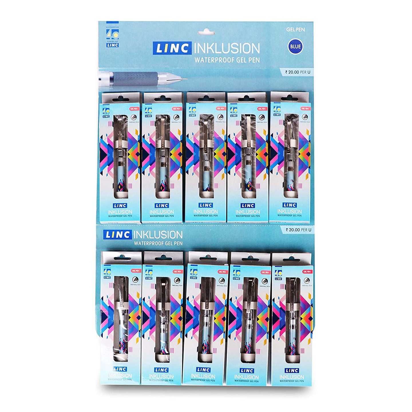 Linc Inklusion Gel Pen, Blue, Pack of 10