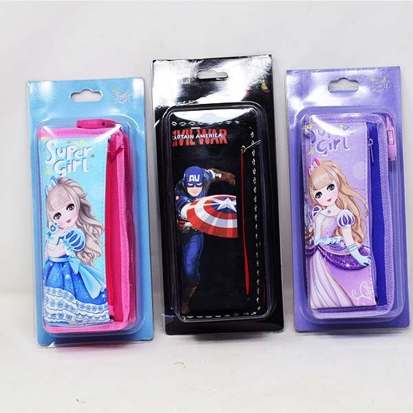 Pencil box Pouch with Lock in Different Design Captain America & Disney Princess & multi colours Box