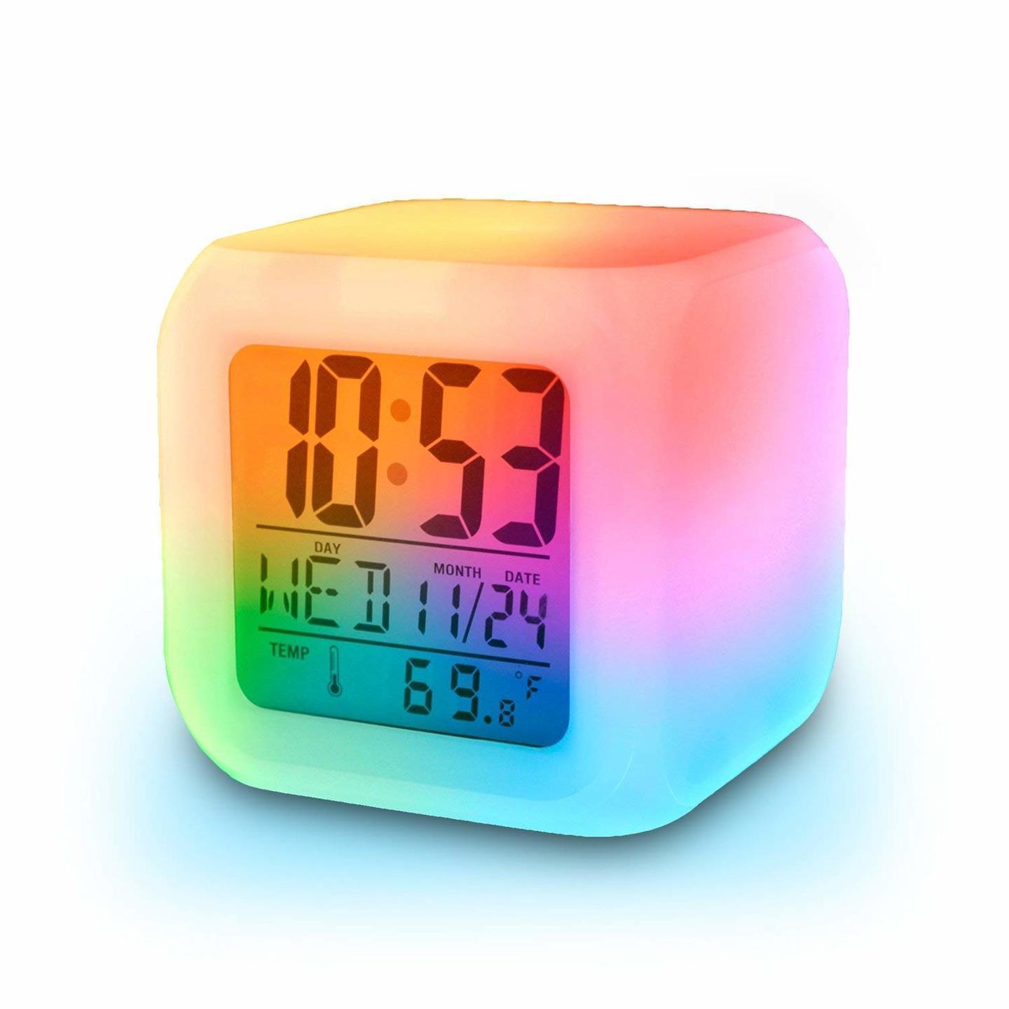 Smart Digital Alarm Clock for Bedroom,Heavy Sleepers,Students with Automatic 7 Colour Changing LED Digital Alarm Clock with Date, Time, Temperature for Office and Bedroom