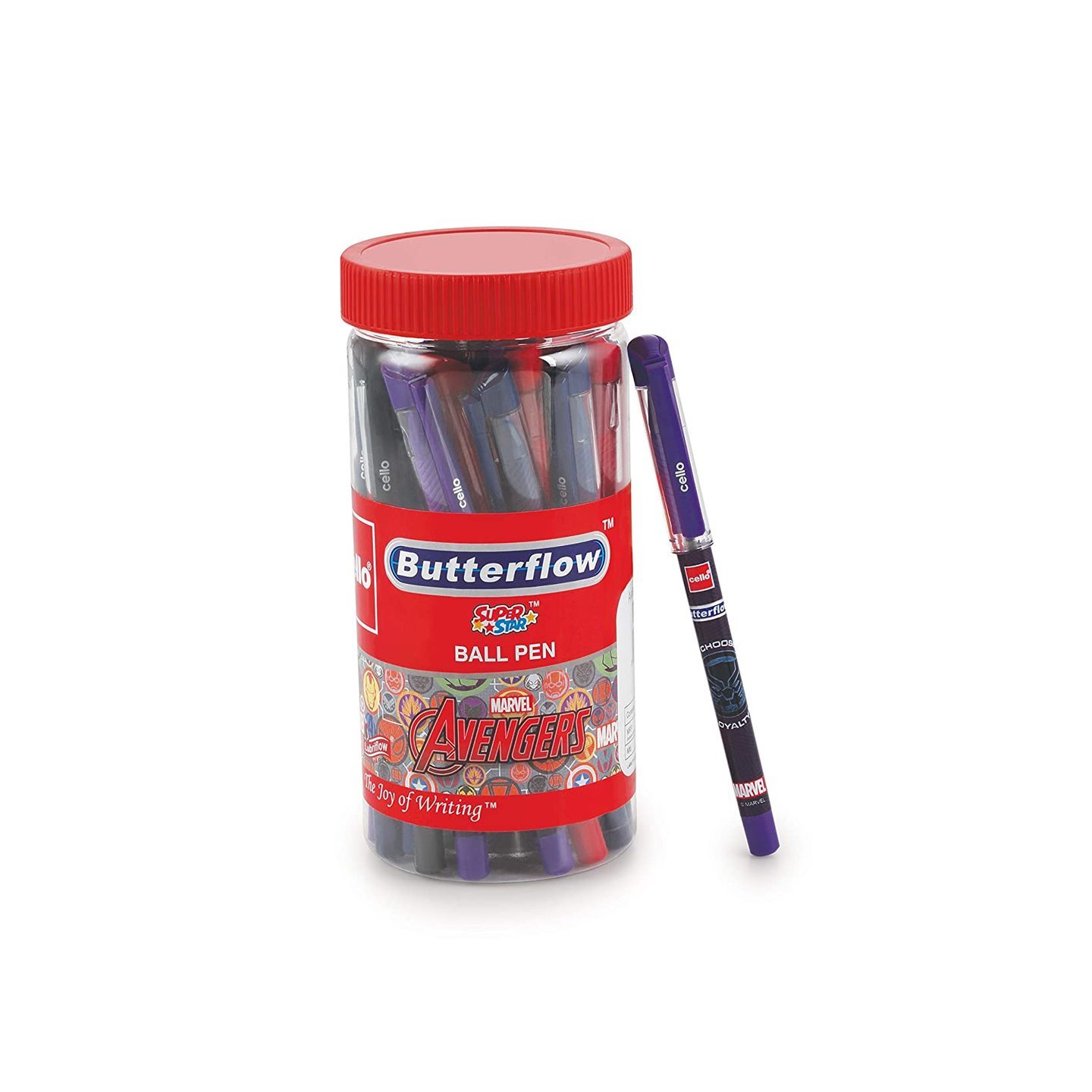 Cello Butterflow Avenger Ball Pen 25 Pens Jar - Blue  Ball pens with Avenger Superhero designs  Smooth Writing