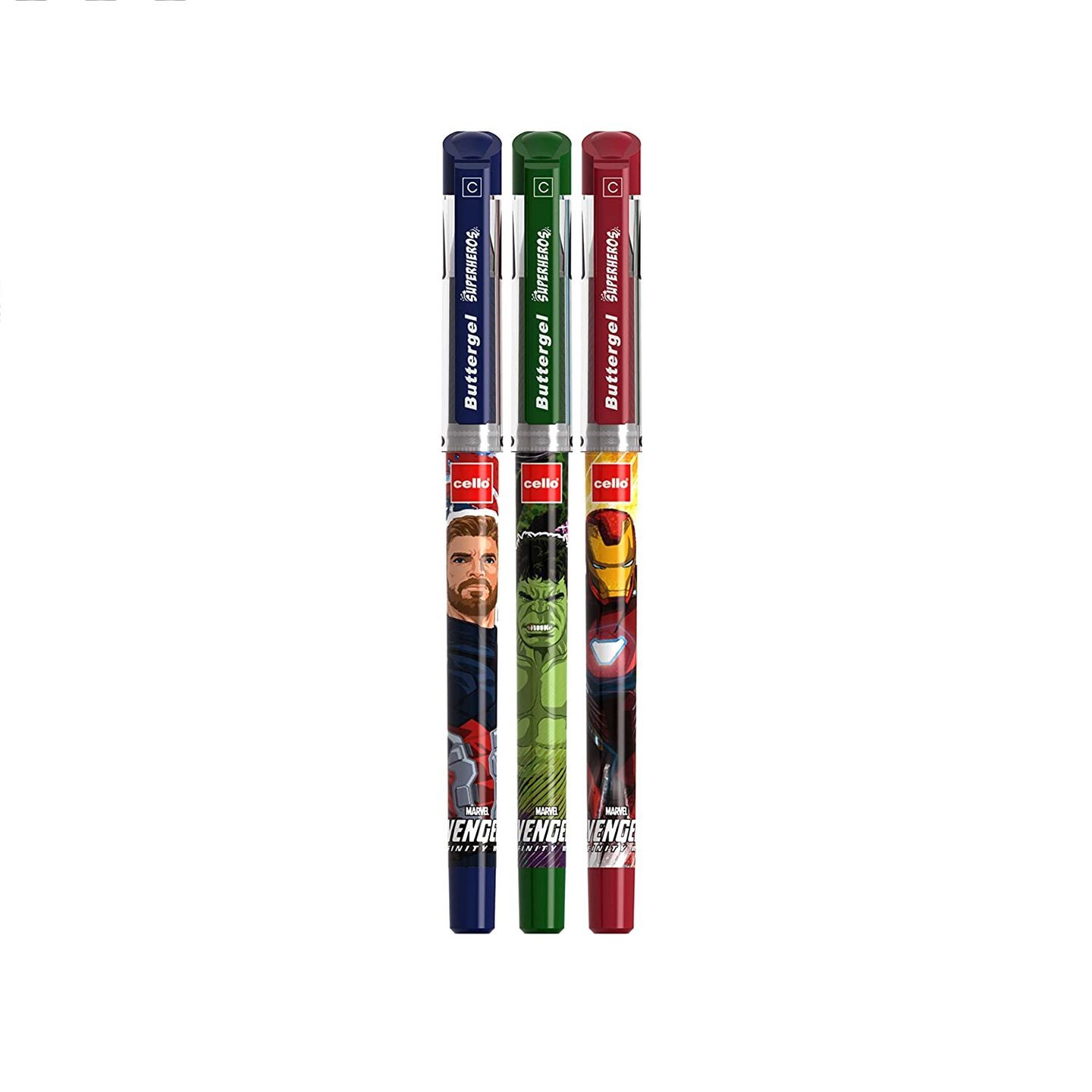 Cello Buttergel Superheros Gel Pen Pack of 10 pens - Blue  Waterproof dark ink  Latest avenger superhero gel pens