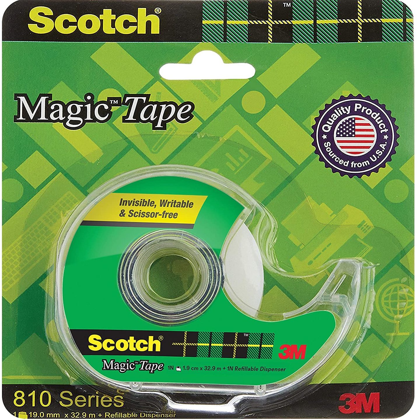 Scotch Magic Tape - The Original Matte-Finish Invisible Tape by 3M 1 Roll - Width 1.9cm Length 32.9m + 1 dispenser