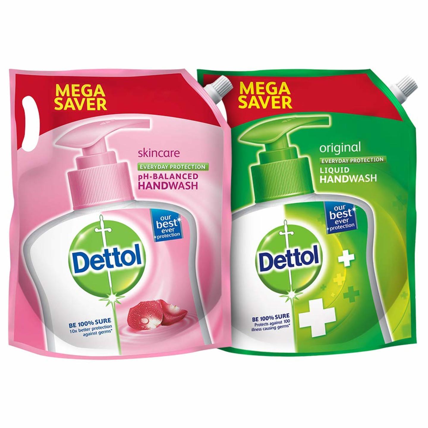 Dettol pH-Balanced Skincare Liquid Handwash Refill Super Saver Pack, 1500ml & Dettol Liquid Hand wash Refill Original -1500 ml