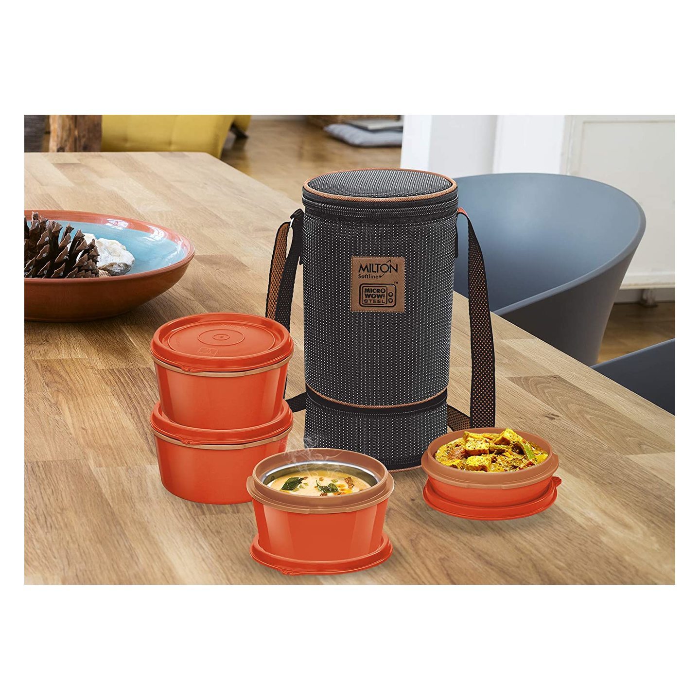 Milton Flexi Insulated Inner Stainless Steel Lunch Box Set, 4-Pieces, Brown