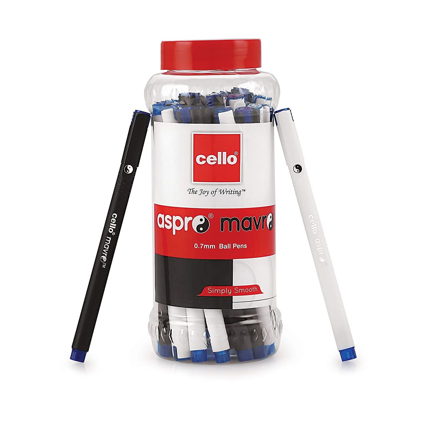 Cello Aspro Mavro Ball Pen 25 Pens Jar - Blue  For office and school use  Lightweight body ideal for longer writing duration  Stylish white & black matte body