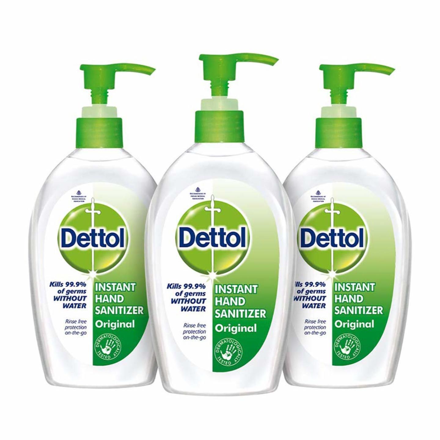 Dettol Original Germ Protection Alcohol based Hand Sanitizer Pump, 200ml Pack of 3