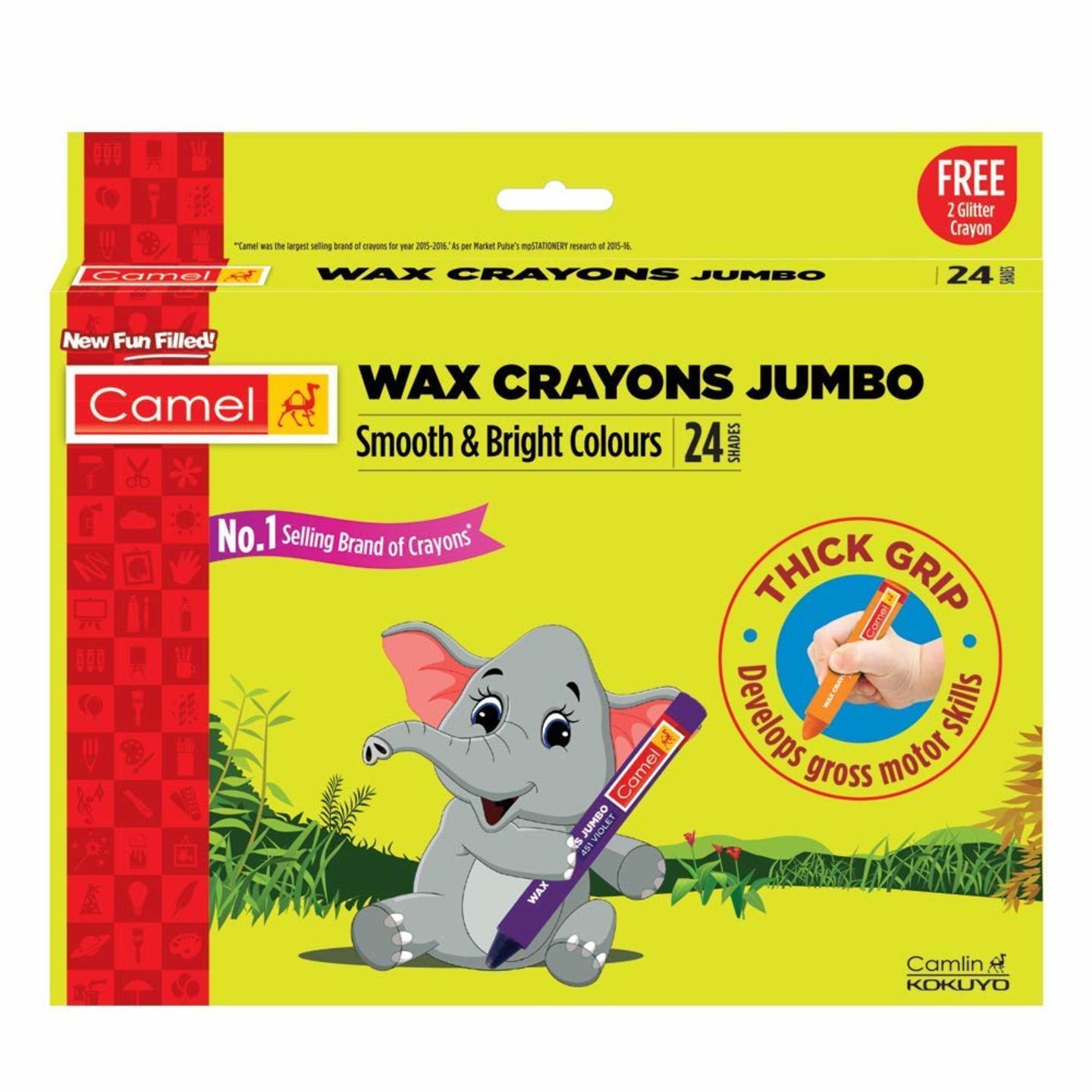 Camel Wax Crayons + 2 Glitter Shade Free - 24 Shades