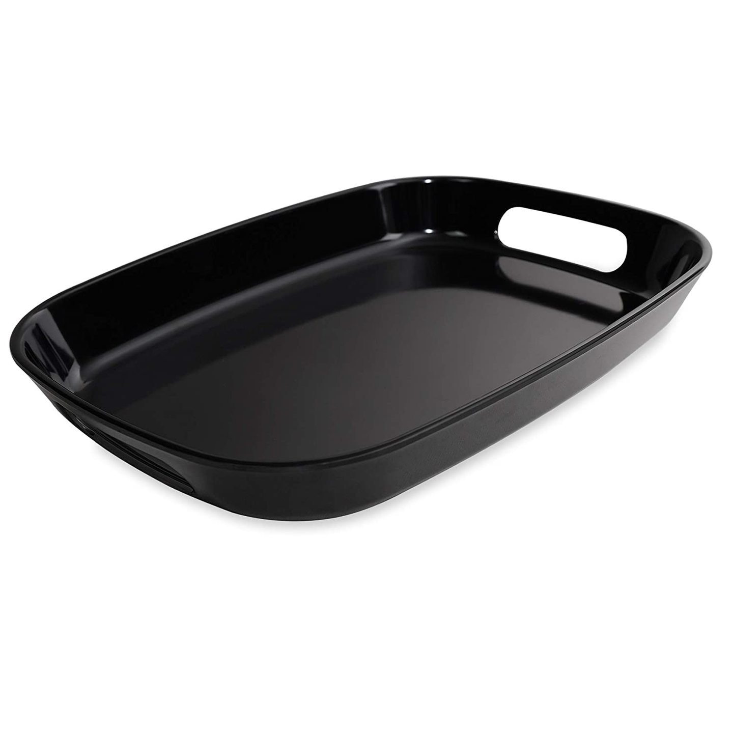 Decorative Oval Serving Tray with Handles for KitchenCoffee TableBlack Lines DecorBreakfast Black, Set of 1 - 25.5 cm x 18.5 cm x 3.5 cm