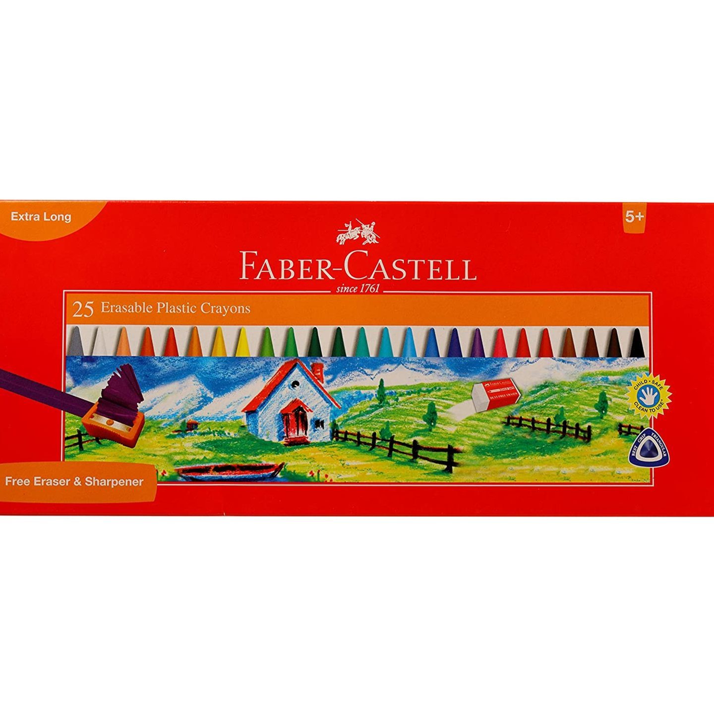 Faber-Castell Erasable Plastic Crayon Set - 110mm, Pack of 25 Assorted