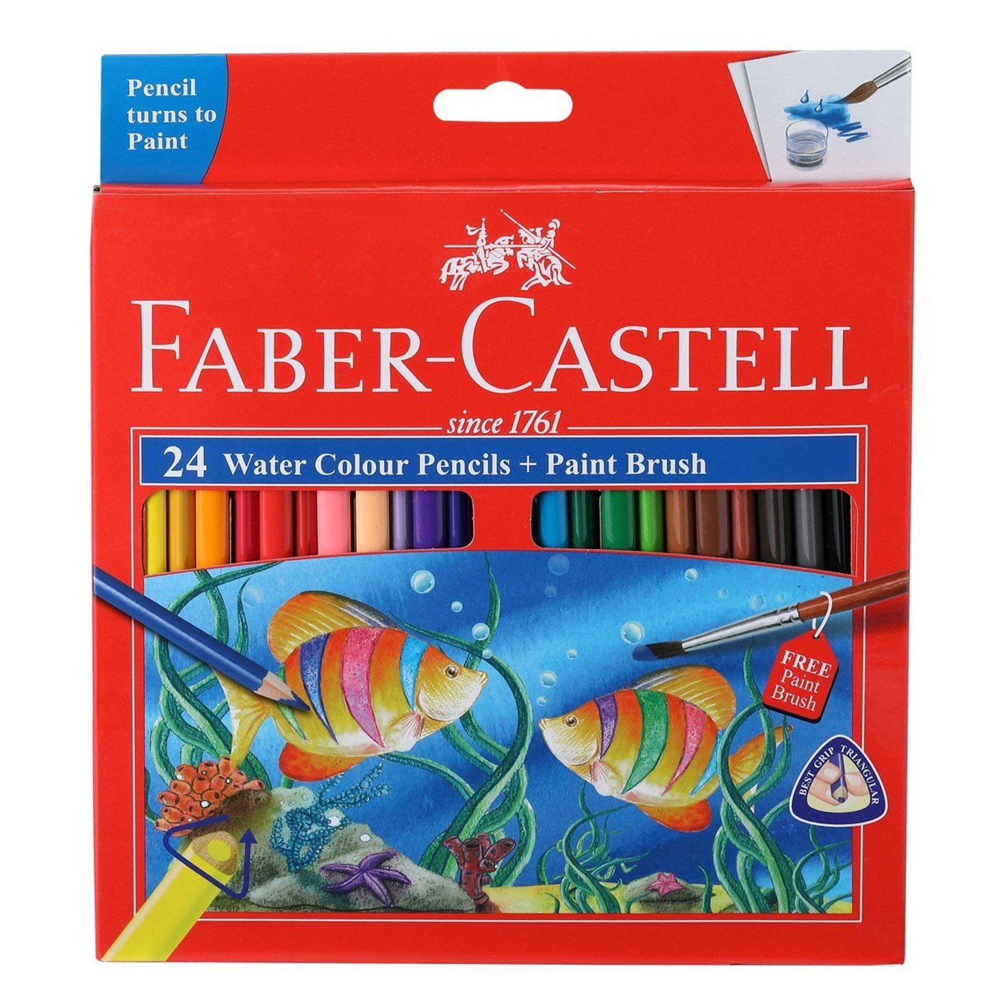 Faber-Castell Water Color Pencils with Paint Brush - Pack of 24 Assorted