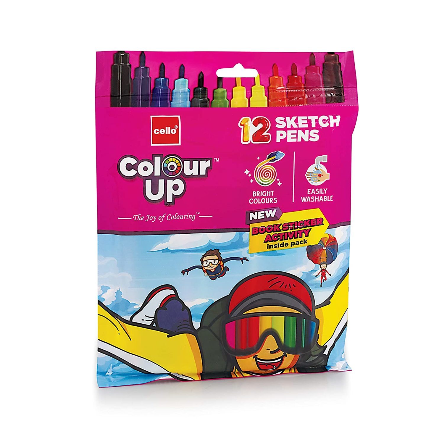 Cello ColourUp Sketch Pens - 12 Shades, Bright Sketch Pen Set for kids, Non toxic colouring range, Safe for children