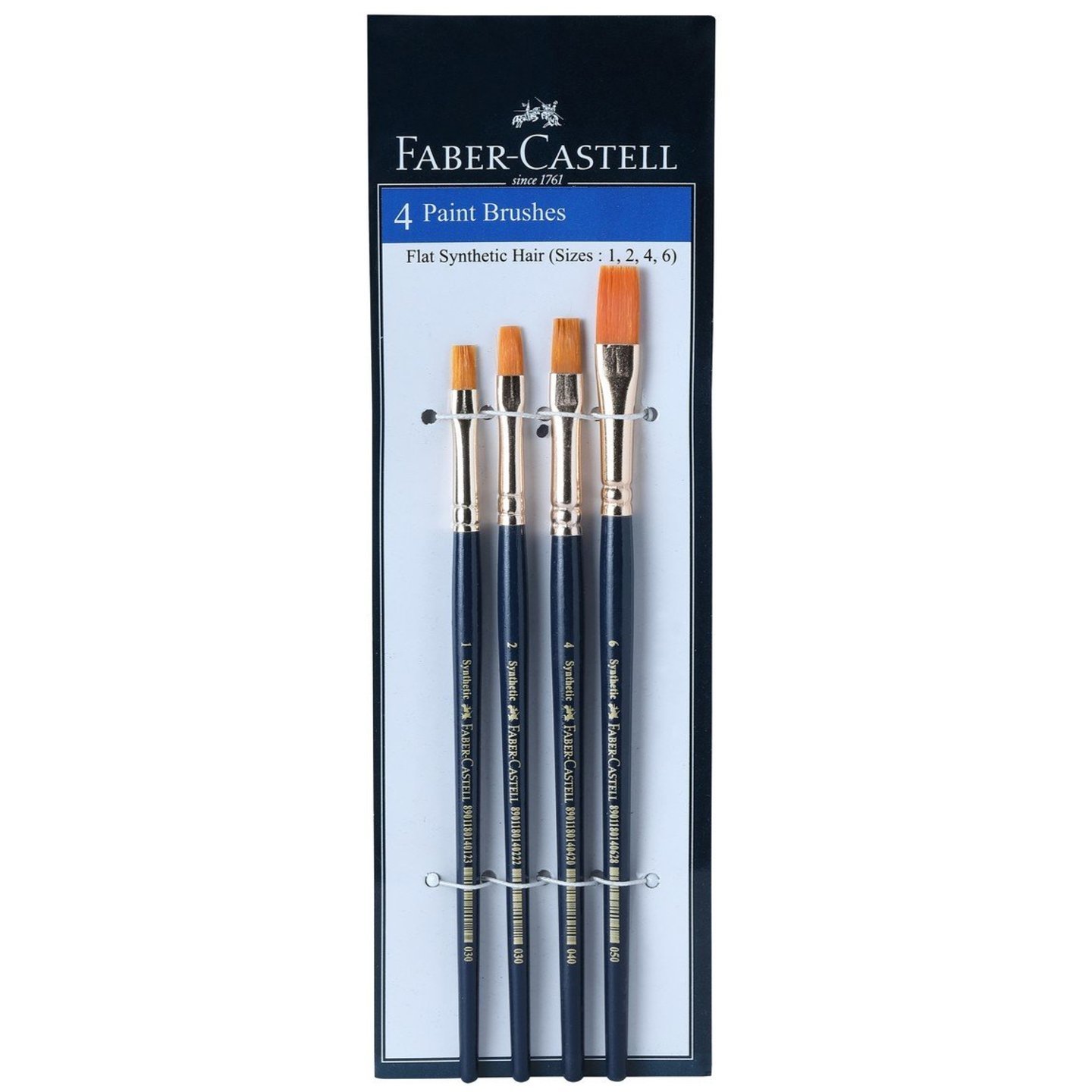 Faber-Castell Synthetic Hair Flat Assorted Paint Brush, Set of 4